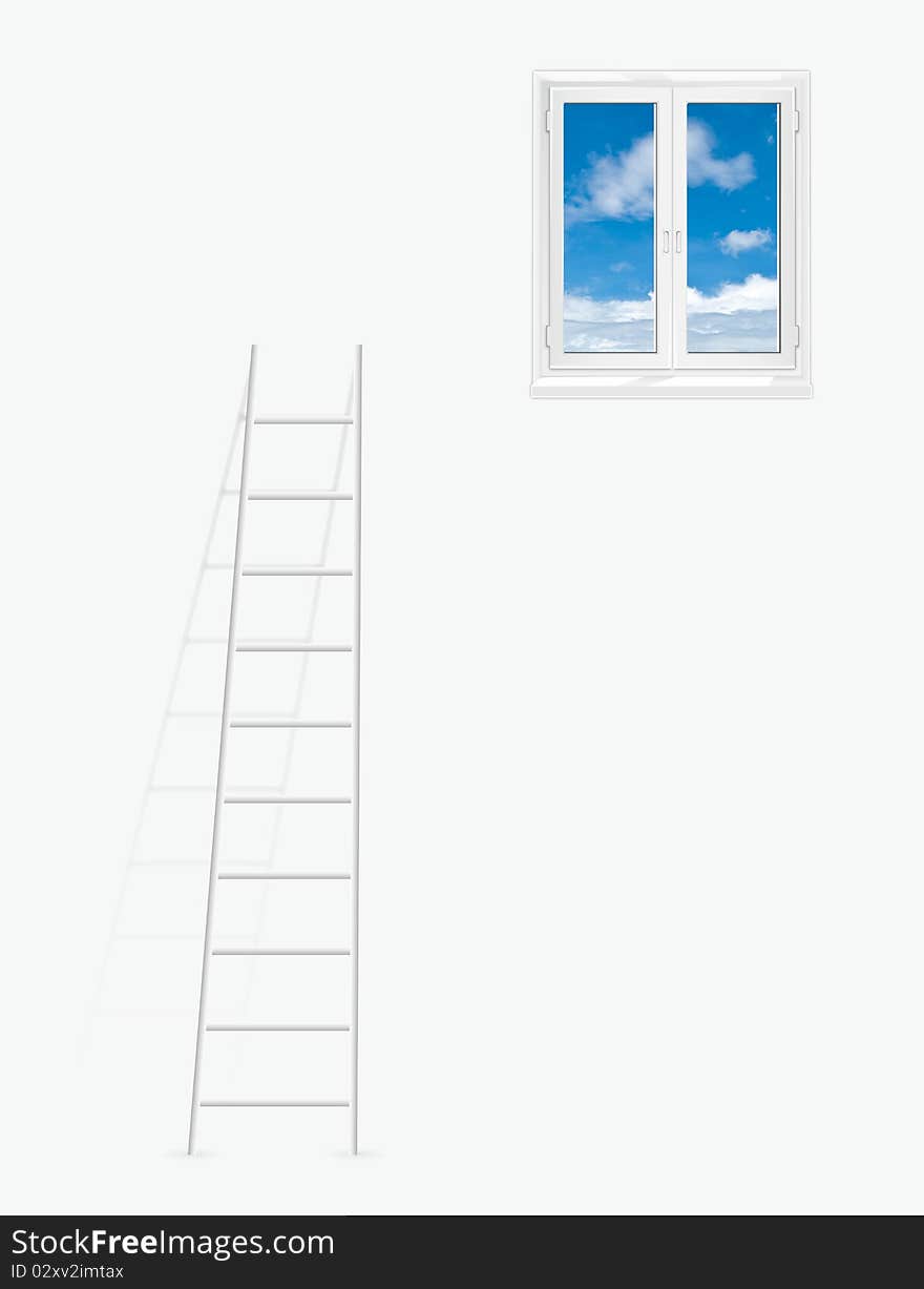 Illustration of a ladder leading up to a window