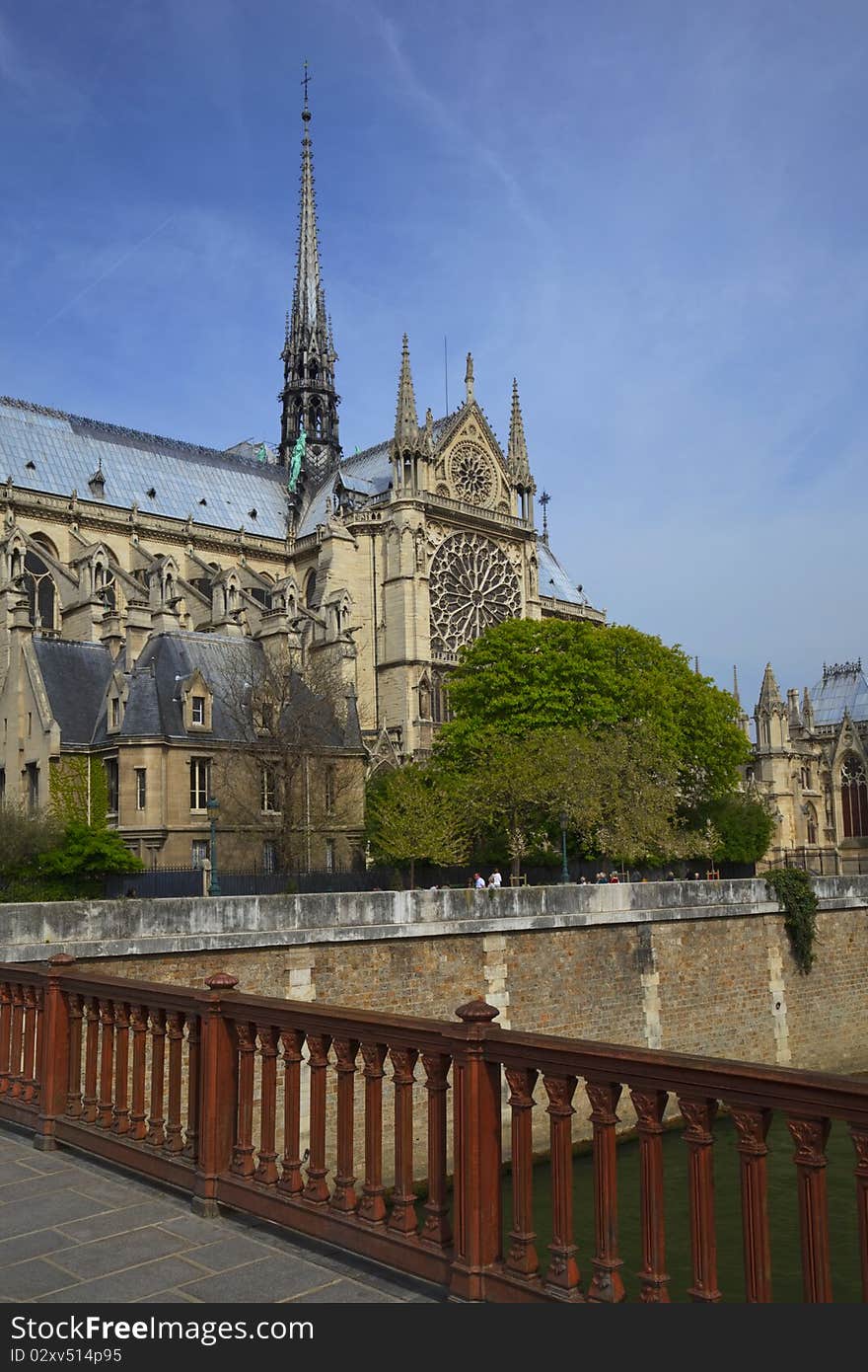 View of Notre Dame de Parisl from bridge. View of Notre Dame de Parisl from bridge