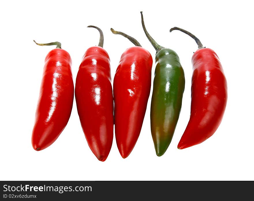 Red hot chili peppers isolated on white background