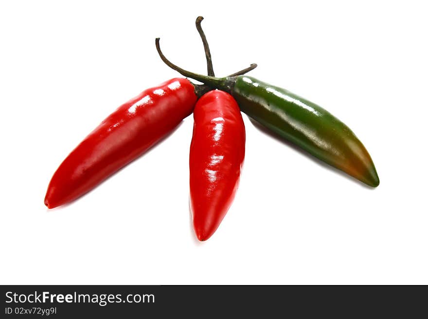 Red hot chili peppers isolated on white background