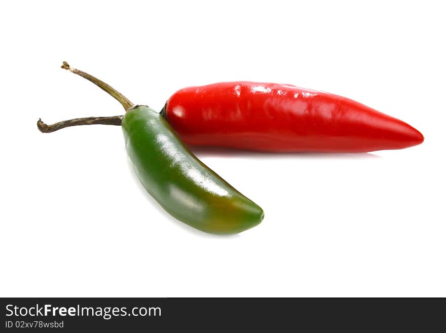 Red hot chili peppers isolated on white background