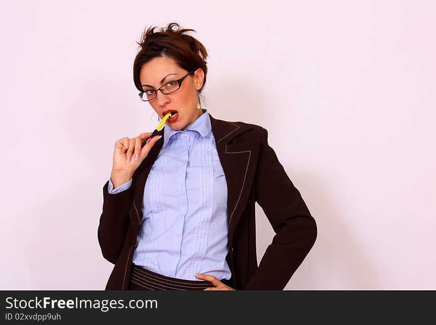 Portrait of attractive secretary with eyeglasses