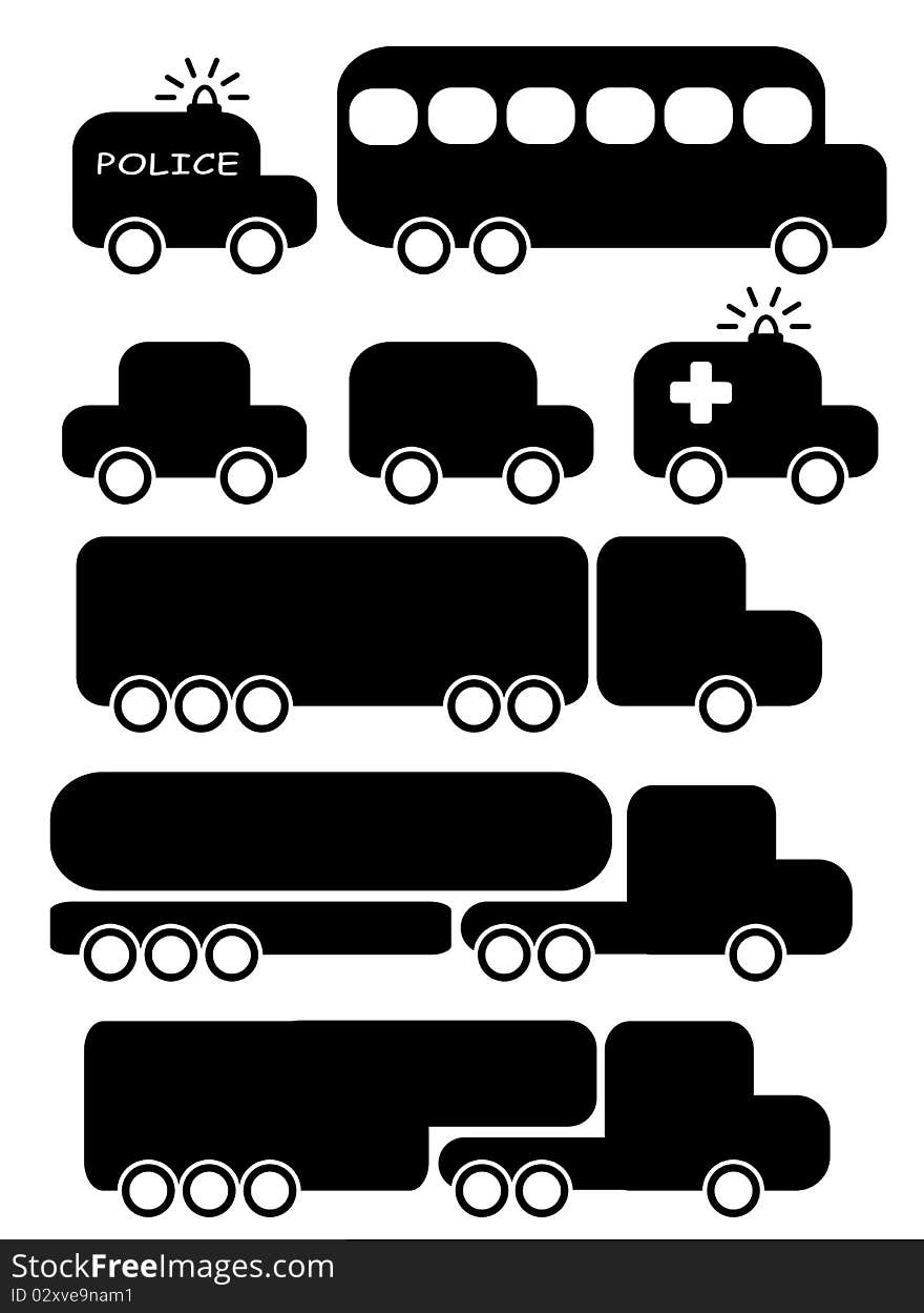 Set of simple, cartoon style transportation signs (icons)