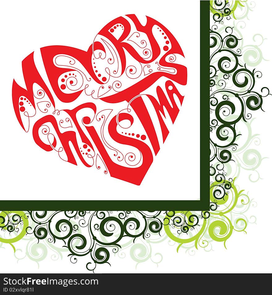 Merry Christmas heart in curly frame