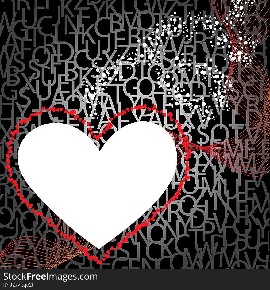 Heart frame on black background with letters