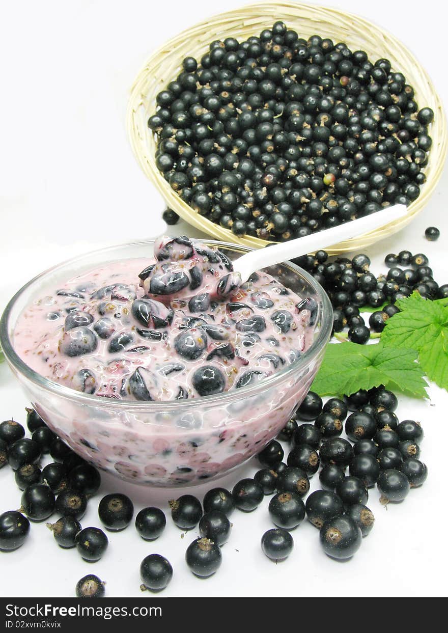 Yogurt dessert with black currant