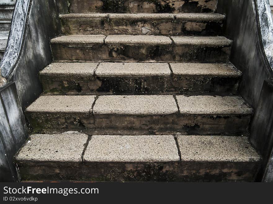 The ancient rock stair in Thai temple.