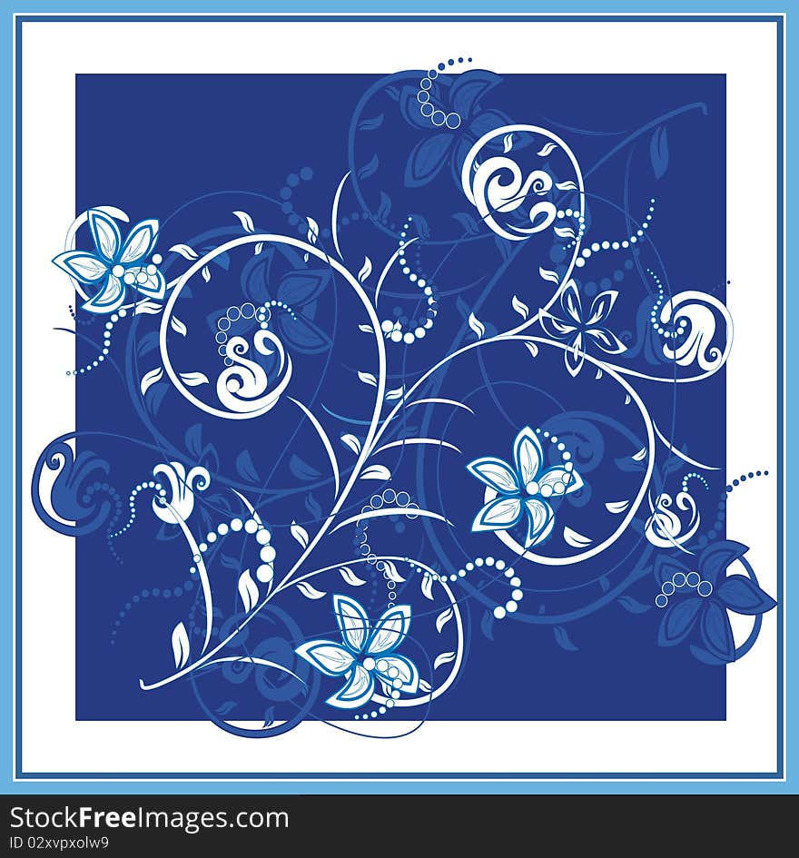 Blue flower ornament in a frame