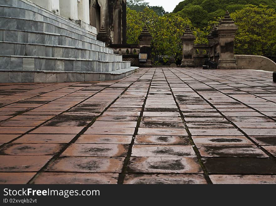 Mosaic of ancient floor in Thai temple. Mosaic of ancient floor in Thai temple.