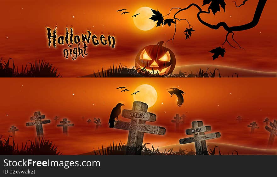 Banners on the fabric illustration, night party helloween. Banners on the fabric illustration, night party helloween