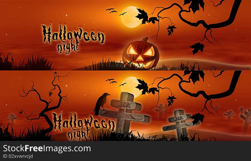 Banners on the fabric illustration, night party helloween. Banners on the fabric illustration, night party helloween