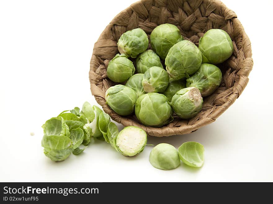 Cut Brussels sprouts and in the basket