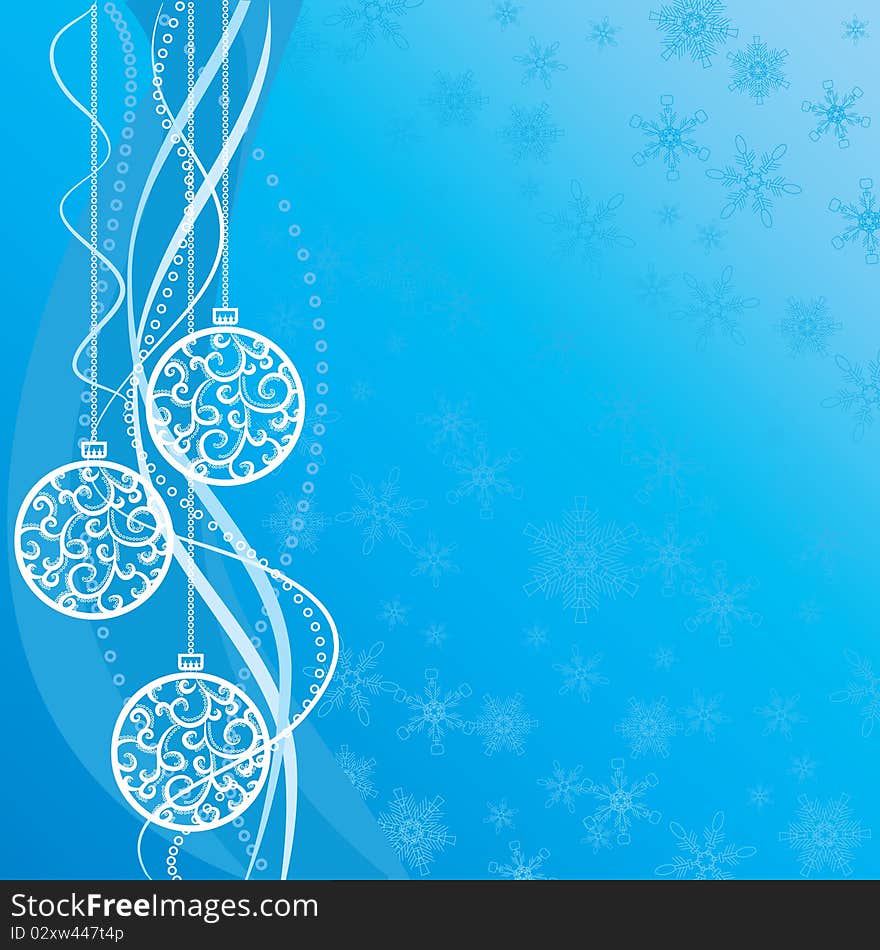 Blue christmas background with balls and snow flakes