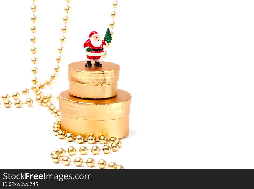 Gold Christmas decoration with gold gifts box. Gold Christmas decoration with gold gifts box.