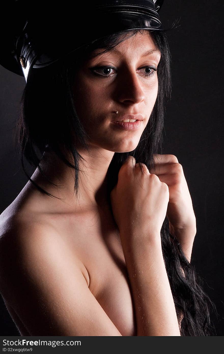 woman with police uniform in studio. woman with police uniform in studio