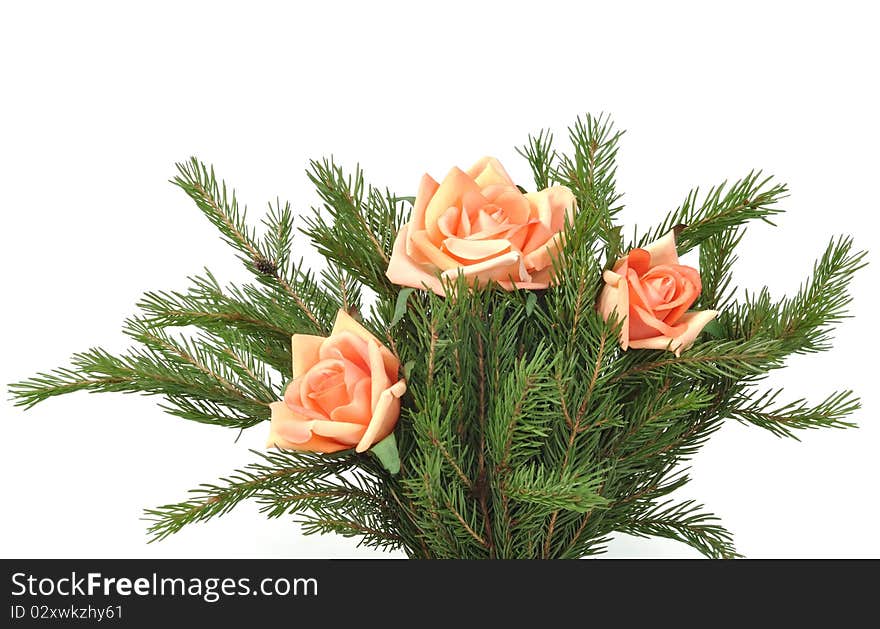 Christmas tree with artificial roses