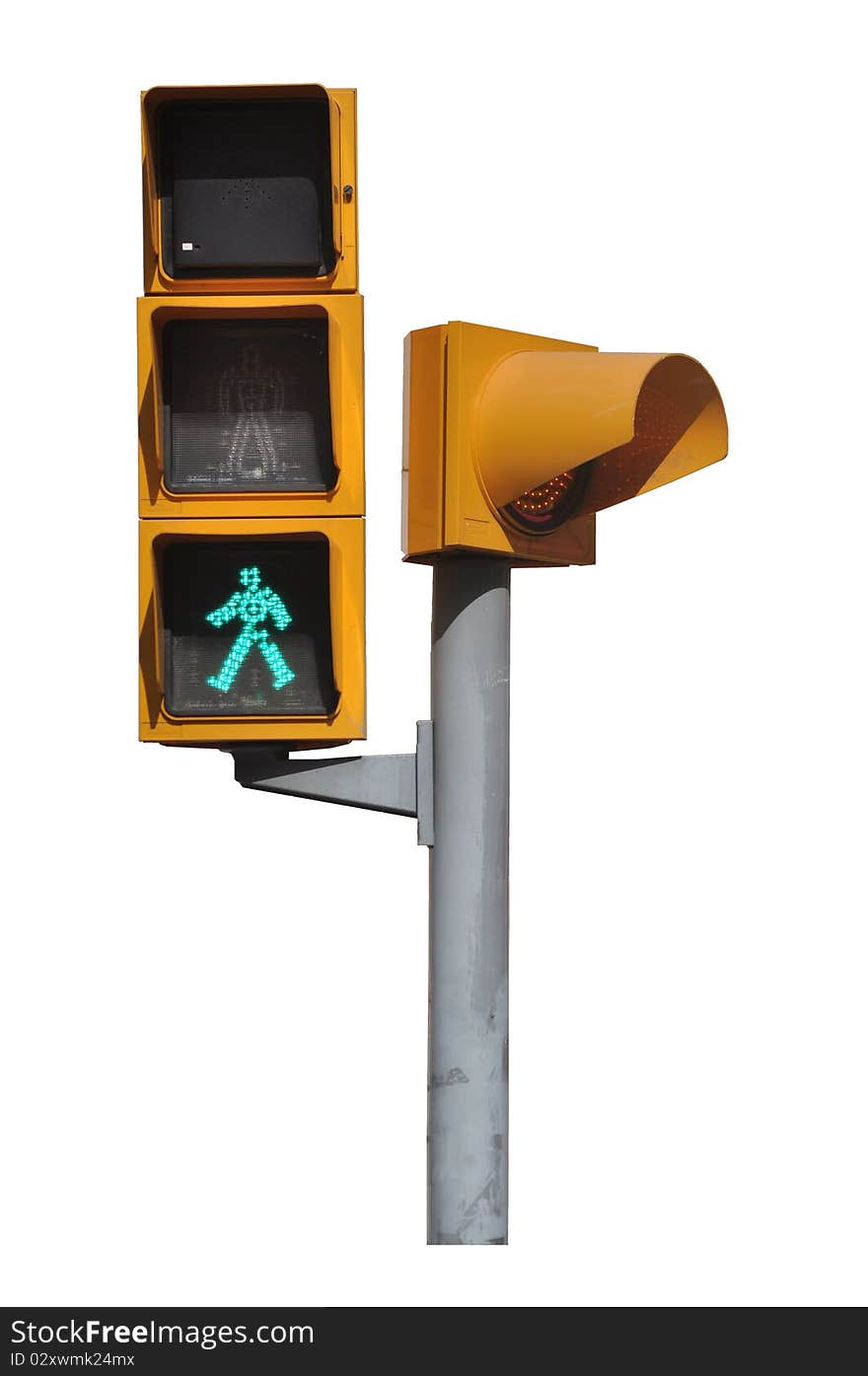 Isolated pedestrian lights with green light shining. Isolated pedestrian lights with green light shining