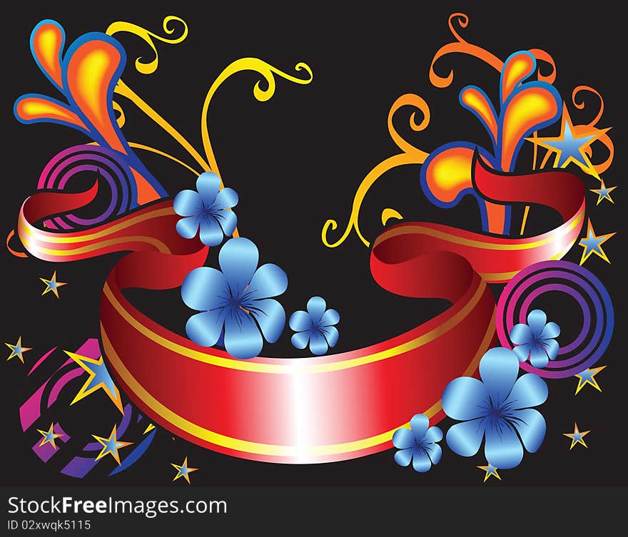 Abstract background with ribbon and fantastic flowers