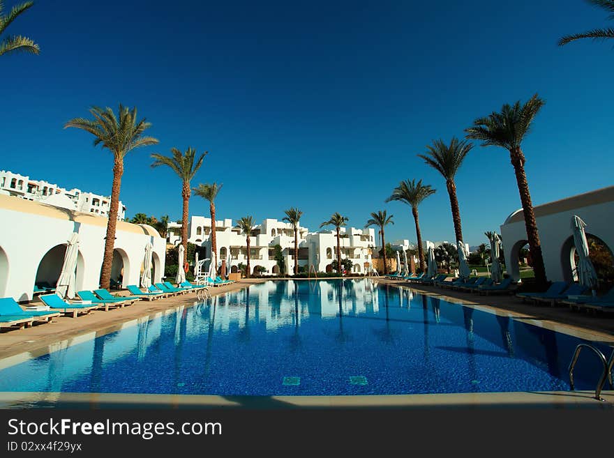 Empty swimming pool in a hotel in Sharm el Sheikh, Egypt