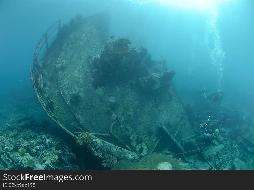 Shipwreck in shallow water