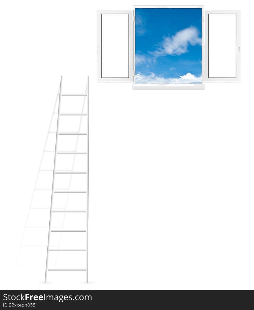 Illustration of a ladder leading up to a window