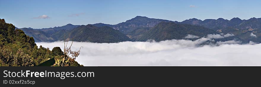 Above the clouds on the Annam Highlands mountain range in Laos