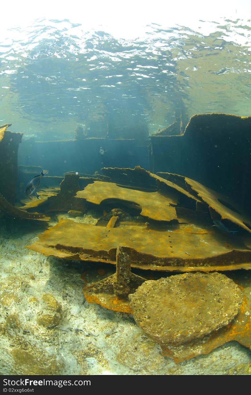 Underwater view of the shipwreck SS Lara which struck Jackson reef situated in the Straits of Tiran in 1982. Jackson Reef, Red Sea, Egypt. Underwater view of the shipwreck SS Lara which struck Jackson reef situated in the Straits of Tiran in 1982. Jackson Reef, Red Sea, Egypt.