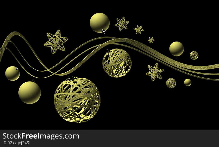 Stylish Christmas golden decoratios on the black background. Stylish Christmas golden decoratios on the black background