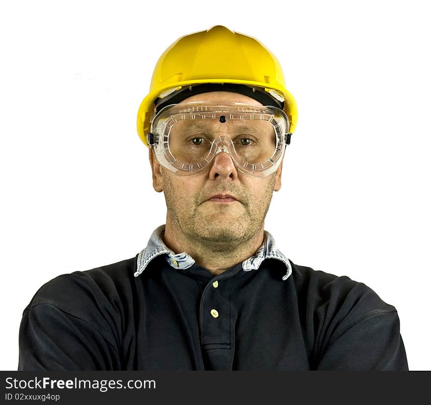 Construction worker with hard hat and goggles. Construction worker with hard hat and goggles