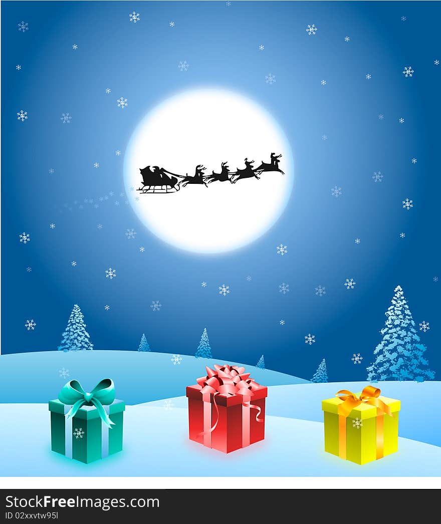 Illustration of a christmas card with santa silhouette