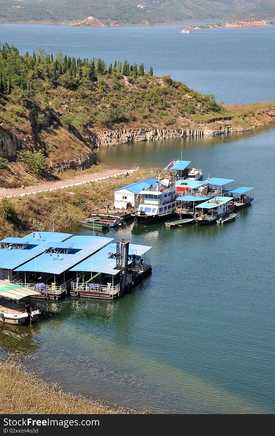 Boat beside lake