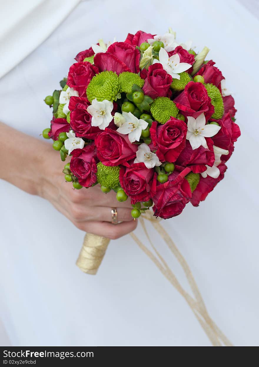 Close-up of wedding bouquet at bride's hands