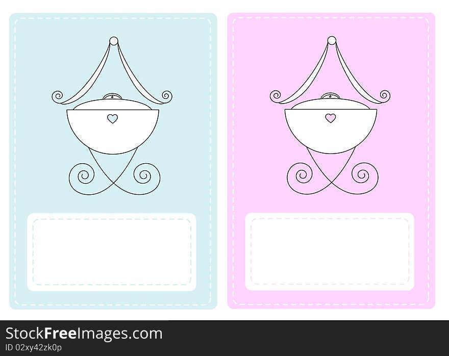 Set of baby cradle announcement for girl and boy