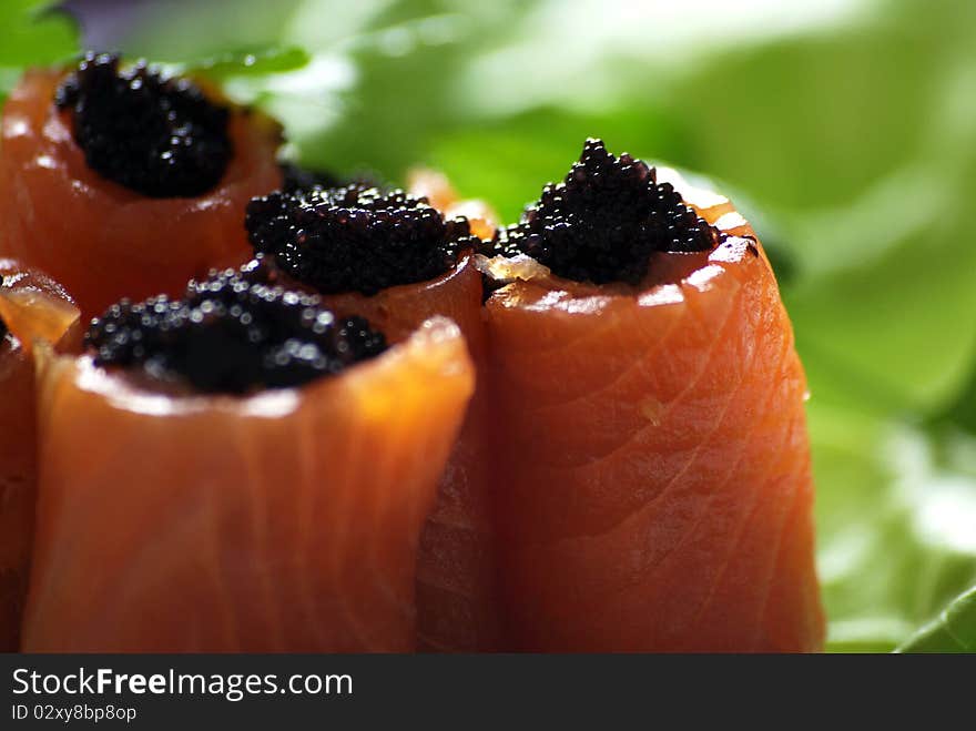 picture of salmon rolls with caviar. picture of salmon rolls with caviar