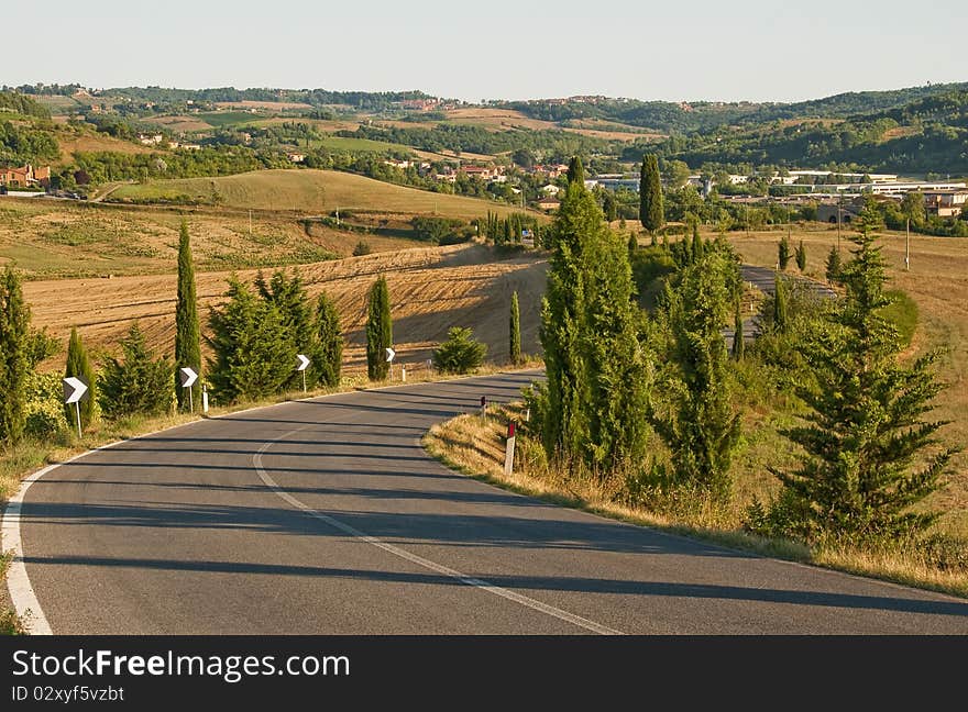 Typical Tuscan landscape at sunset. Typical Tuscan landscape at sunset