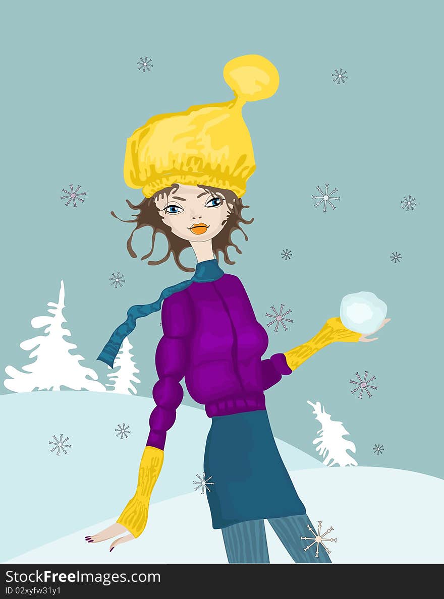 Vector illustrtion of beautiful winter girl. Vector illustrtion of beautiful winter girl