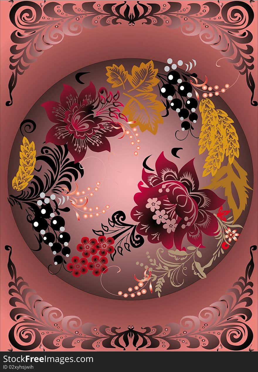 Illustration with floral design on dark background. Illustration with floral design on dark background