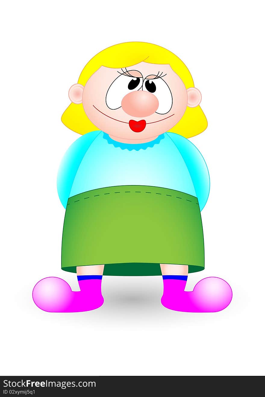 Woman in green skirt and blue blouse. Vector image.