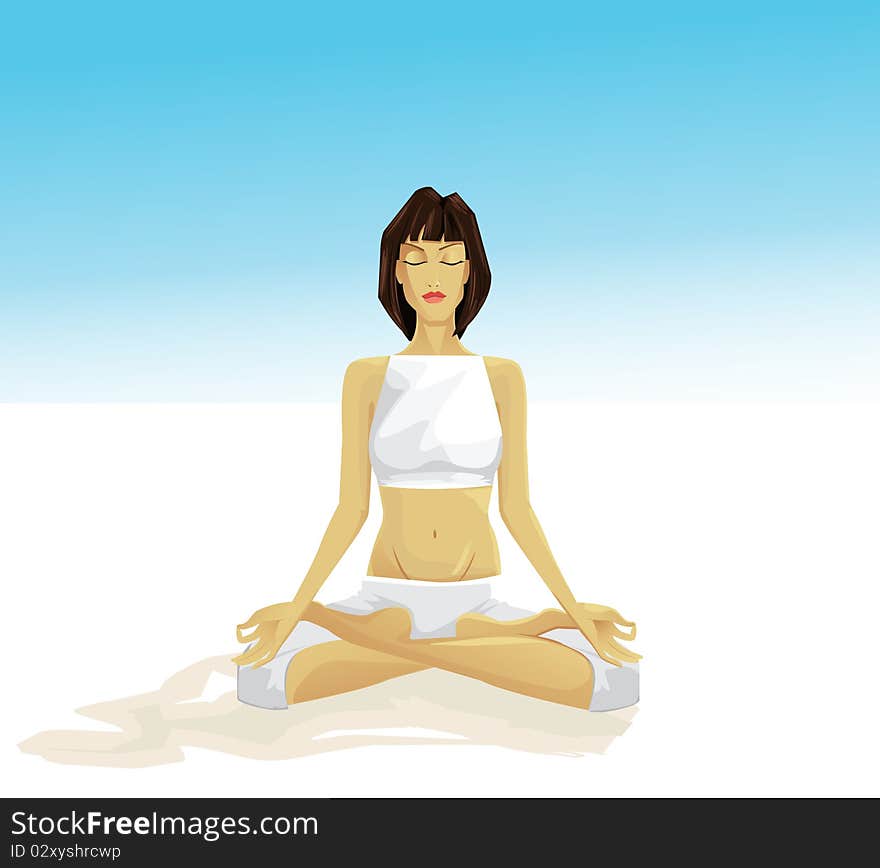 Image of a young girl meditating outdoor. Image of a young girl meditating outdoor