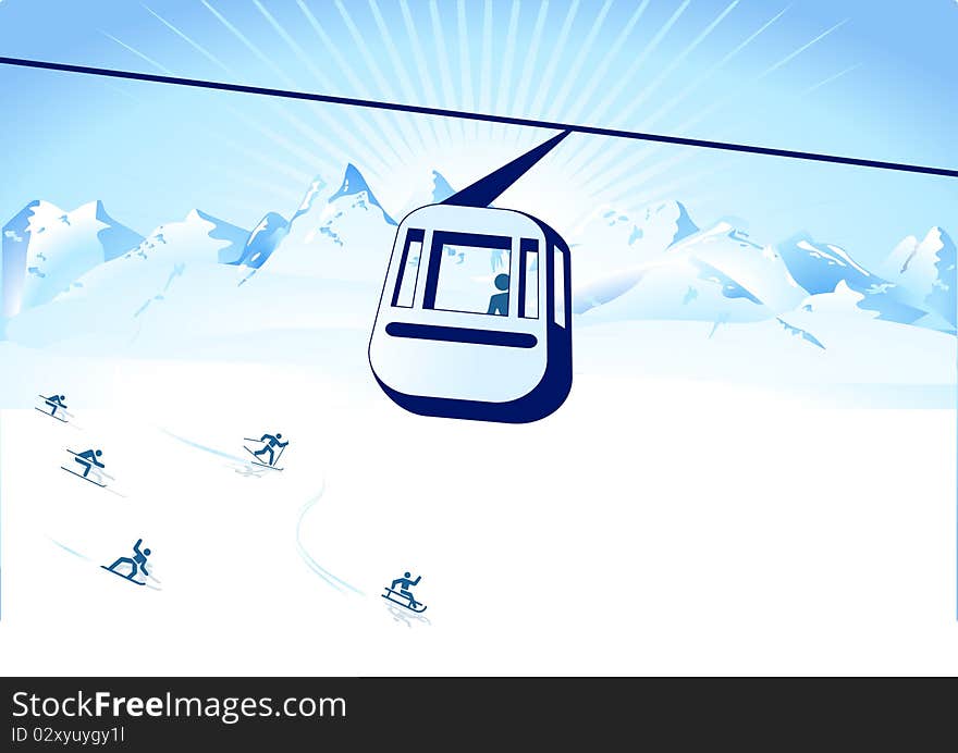 Cable-way and winter sports in the mountains