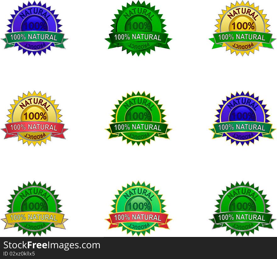 Natural 100 percentage product labels set. Natural 100 percentage product labels set