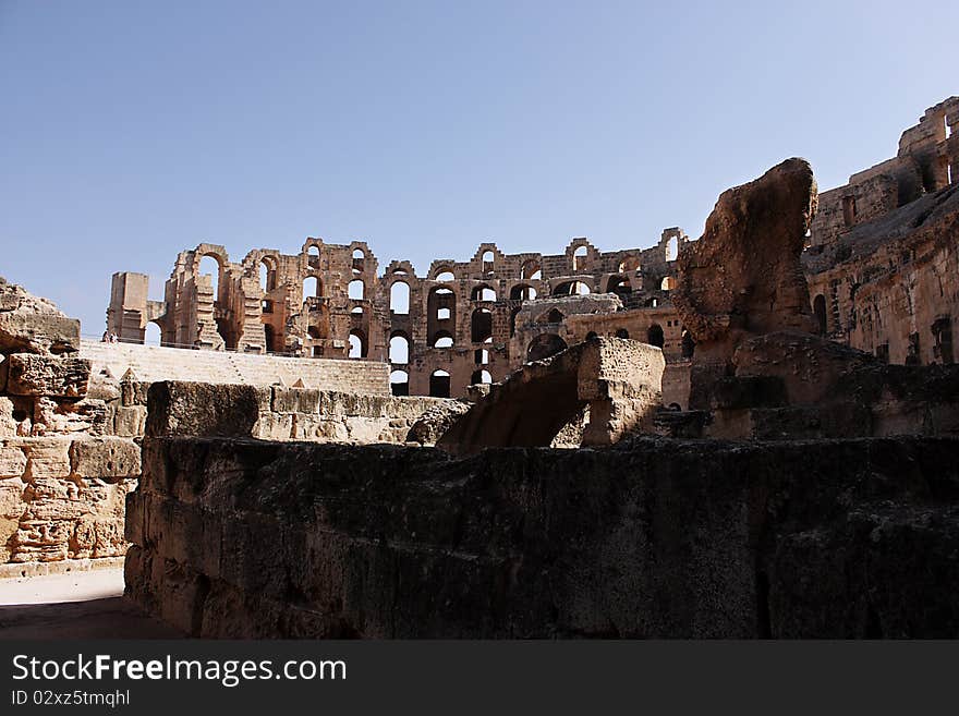 Inside the Colosseum ruins of El Jam. Inside the Colosseum ruins of El Jam