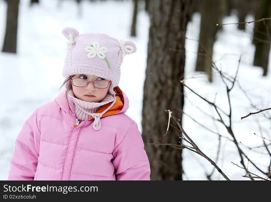 Adorable Winter Small Girl In Glasses