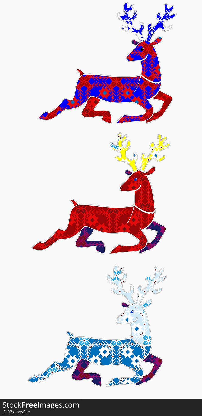 Christmas running deer silhouette with a traditional texture with snowflakes