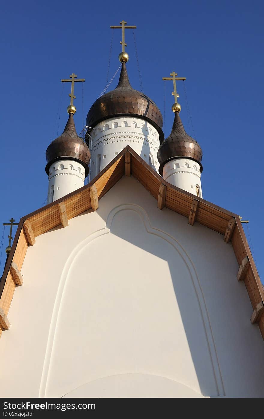 Beautiful white orthodox church on blue sky