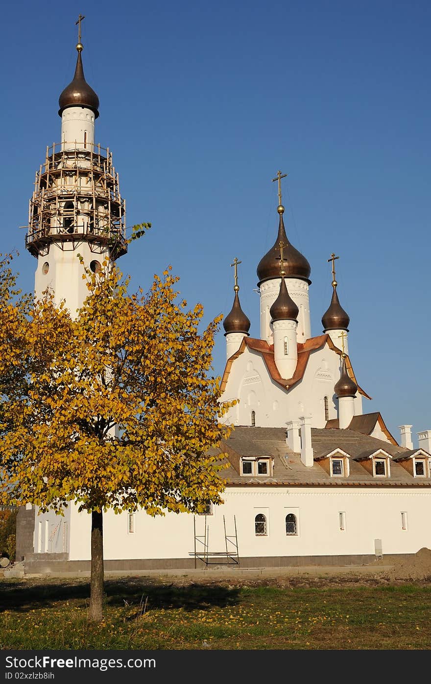 Beautiful white orthodox church in autumn. Beautiful white orthodox church in autumn