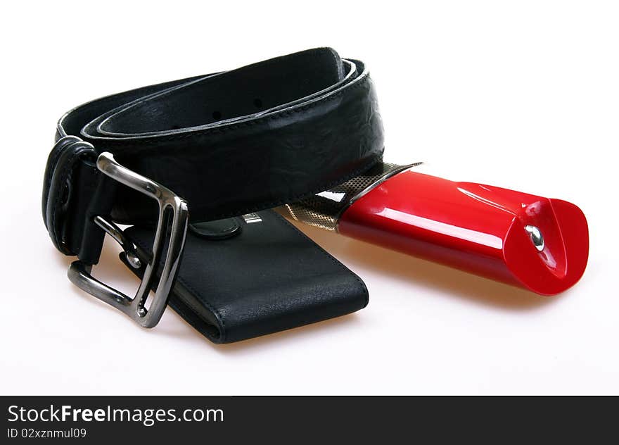 Man's belt, wallet and eau de toilette