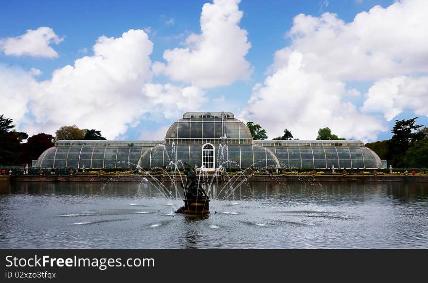 Green house near a lake with foundation