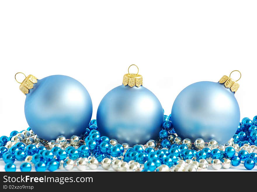 Blue christmas balls  isolated on a white