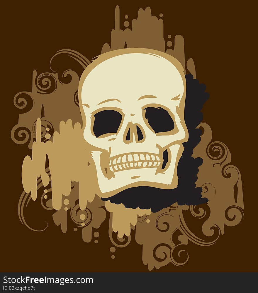 Gold skull on dark background